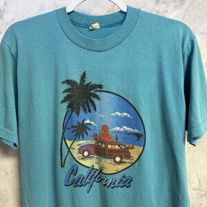 Vintage 80s California T Shirt Mens L Blue Single Stitch Beach Surfer